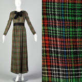 XS Geoffrey Beene 1970s Plaid Maxi Dress