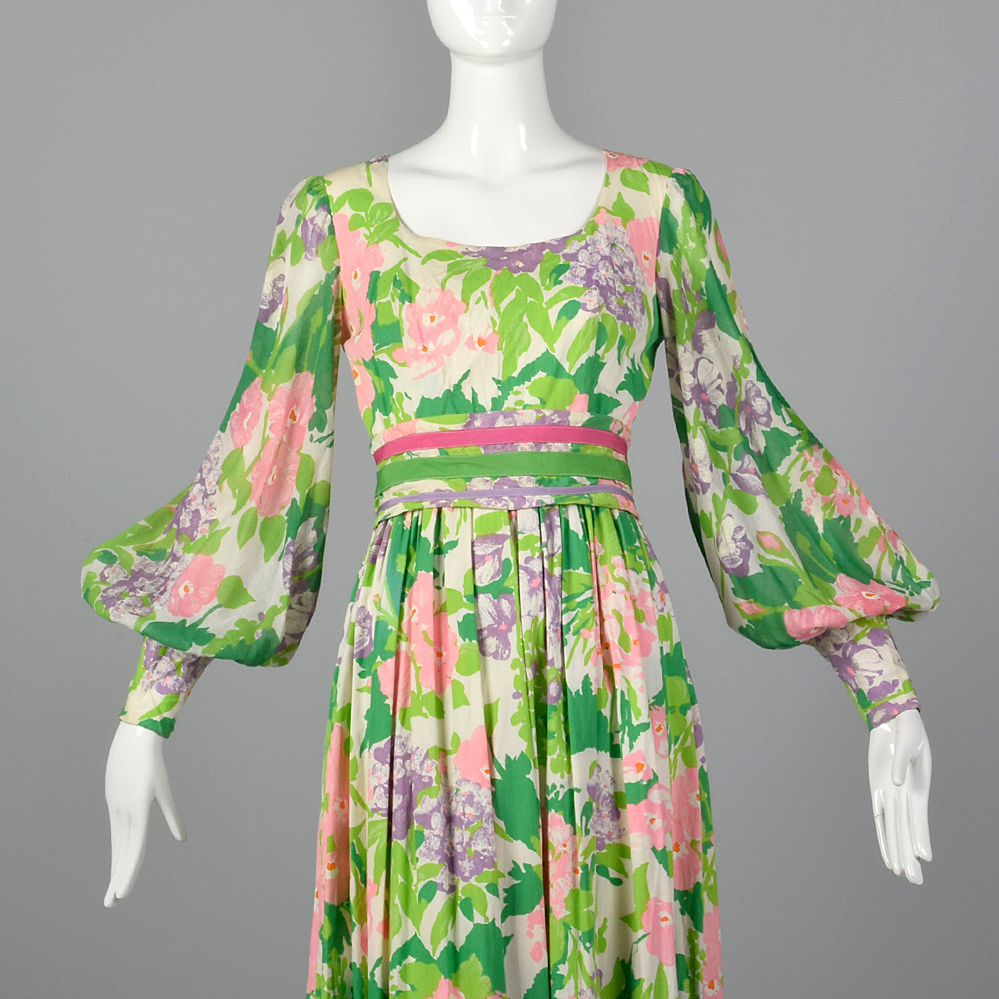 1970s Floral Maxi Dress with Bishop Sleeves
