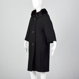 1950s Black Wool Coat with Mink Collar