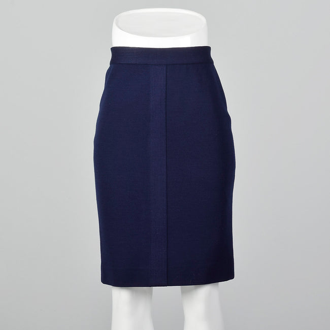 1980s Chanel Navy Blue Knit Pencil Skirt