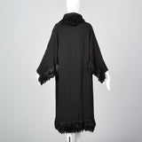 1920s Black Silk Flapper Coat with Fringe Trim