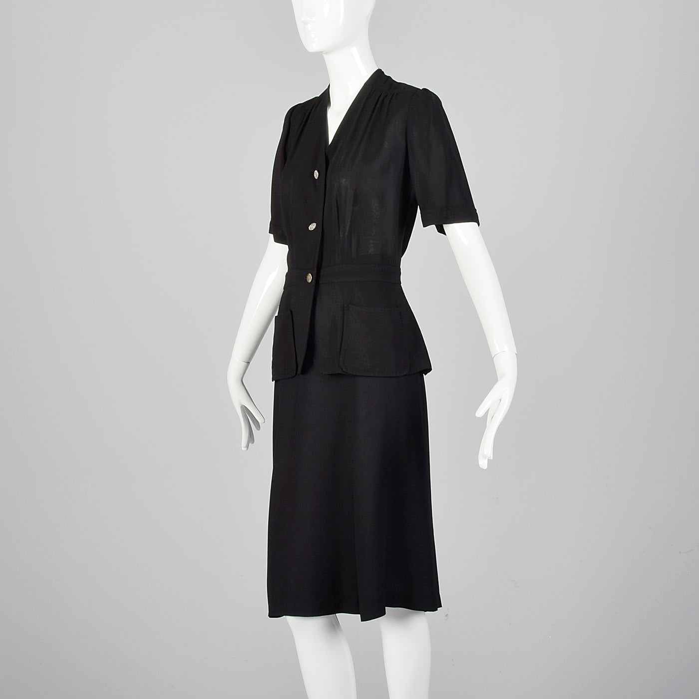 1940s Black Short Sleeve Blouse and Skirt Set