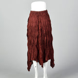 2000s Issey Miyake Iridescent Red Pleated Skirt with Asymmetric Hem