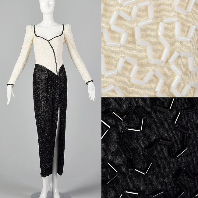 XS Lillie Rubin 1970s Black and White Beaded Gown