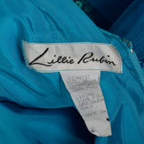 Medium 1980s Dress Strapless Tulle Sequin Teal Bustle Prom Gown Asymmetrical Hem