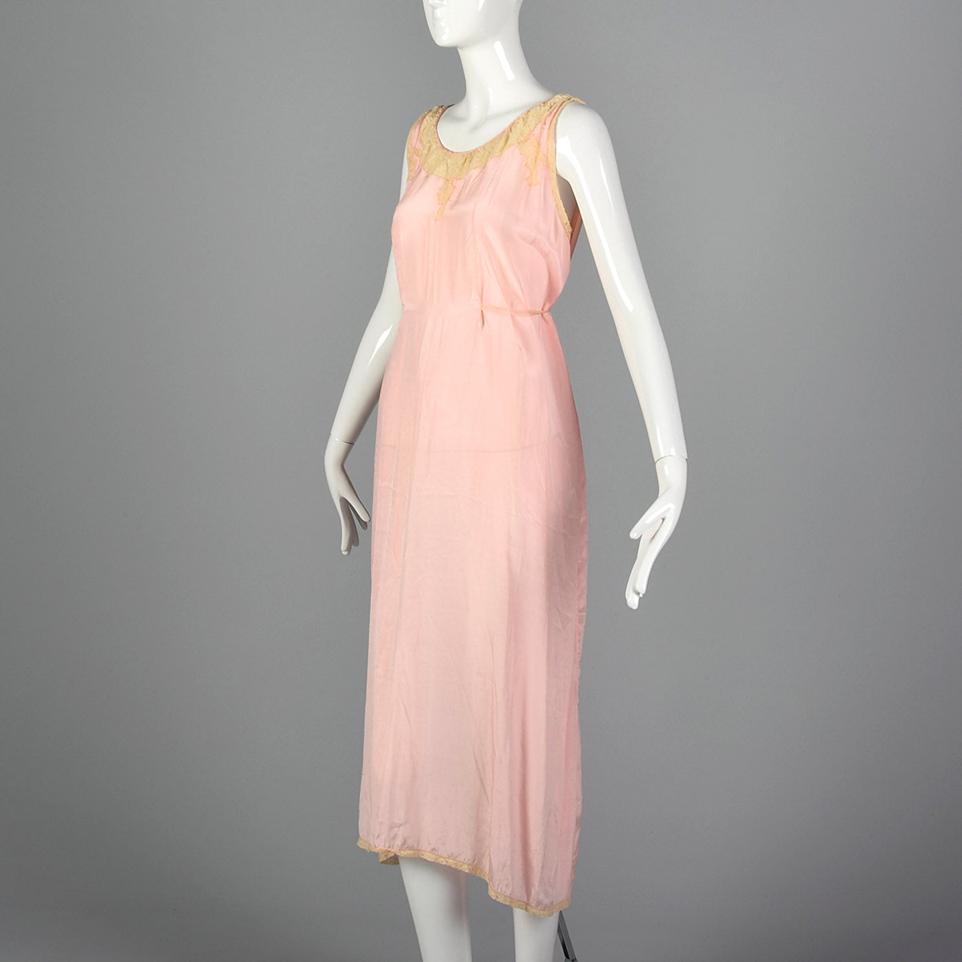 1920s Pink Nightgown with Lace Trim