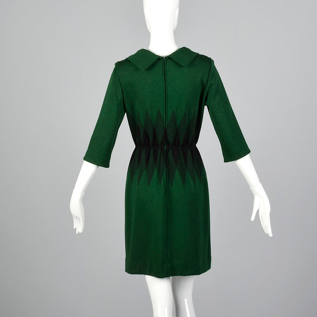 1960s Green Wool Dress with Argyle Waist