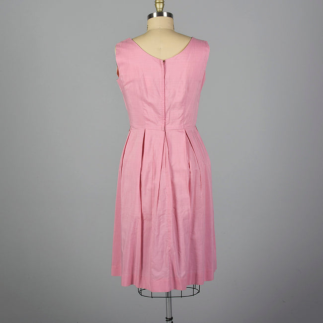 1950s Pink Polished Cotton Dress with Large Buttons