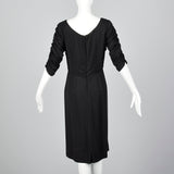 1950s Black Rayon Dress with Gathered Bodice