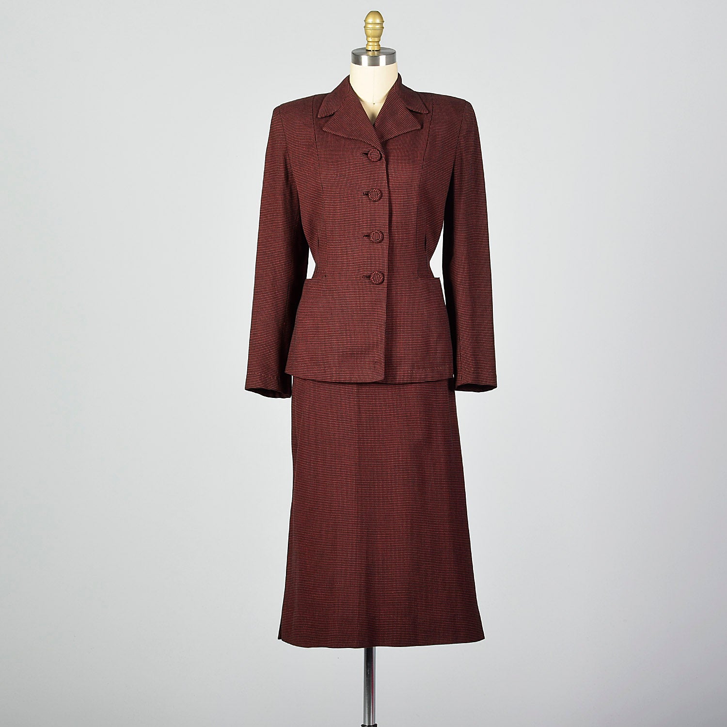 1940s Red and Black Check Skirt Suit - Main Image