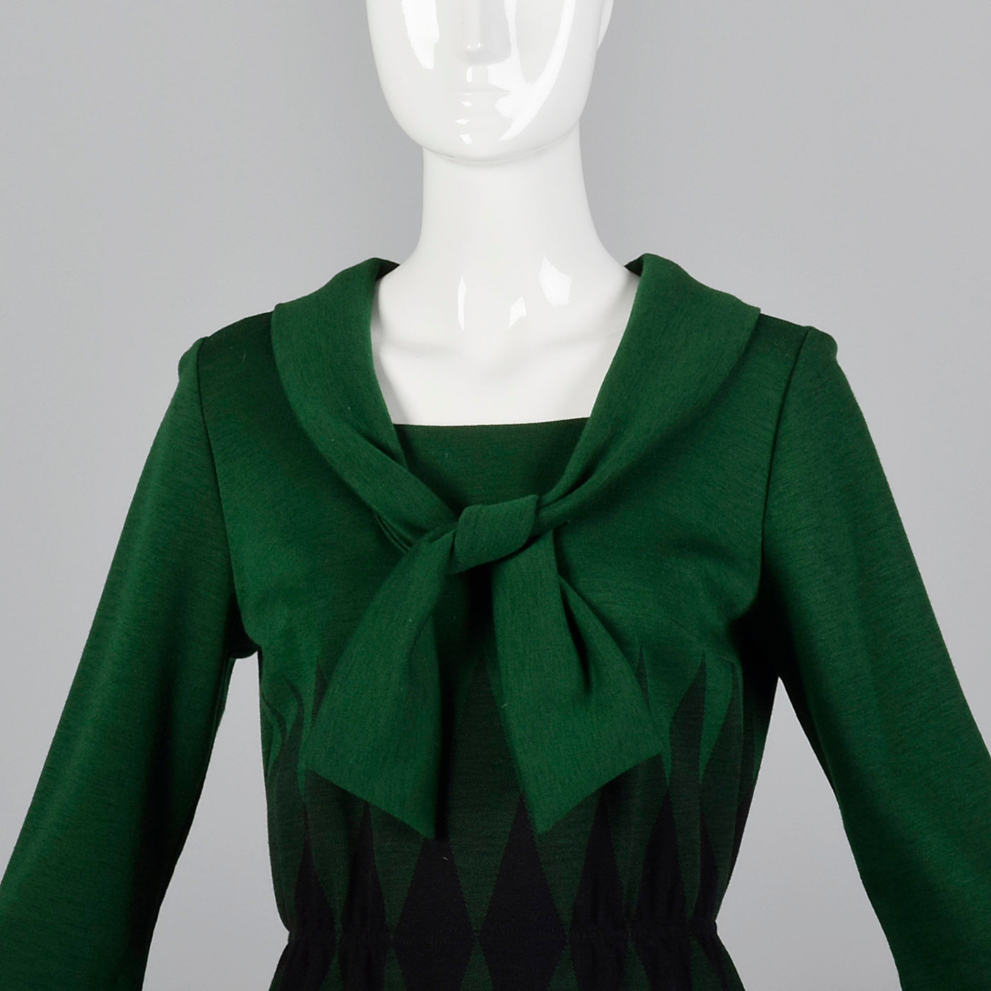 1960s Green Wool Dress with Argyle Waist