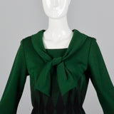 1960s Green Wool Dress with Argyle Waist
