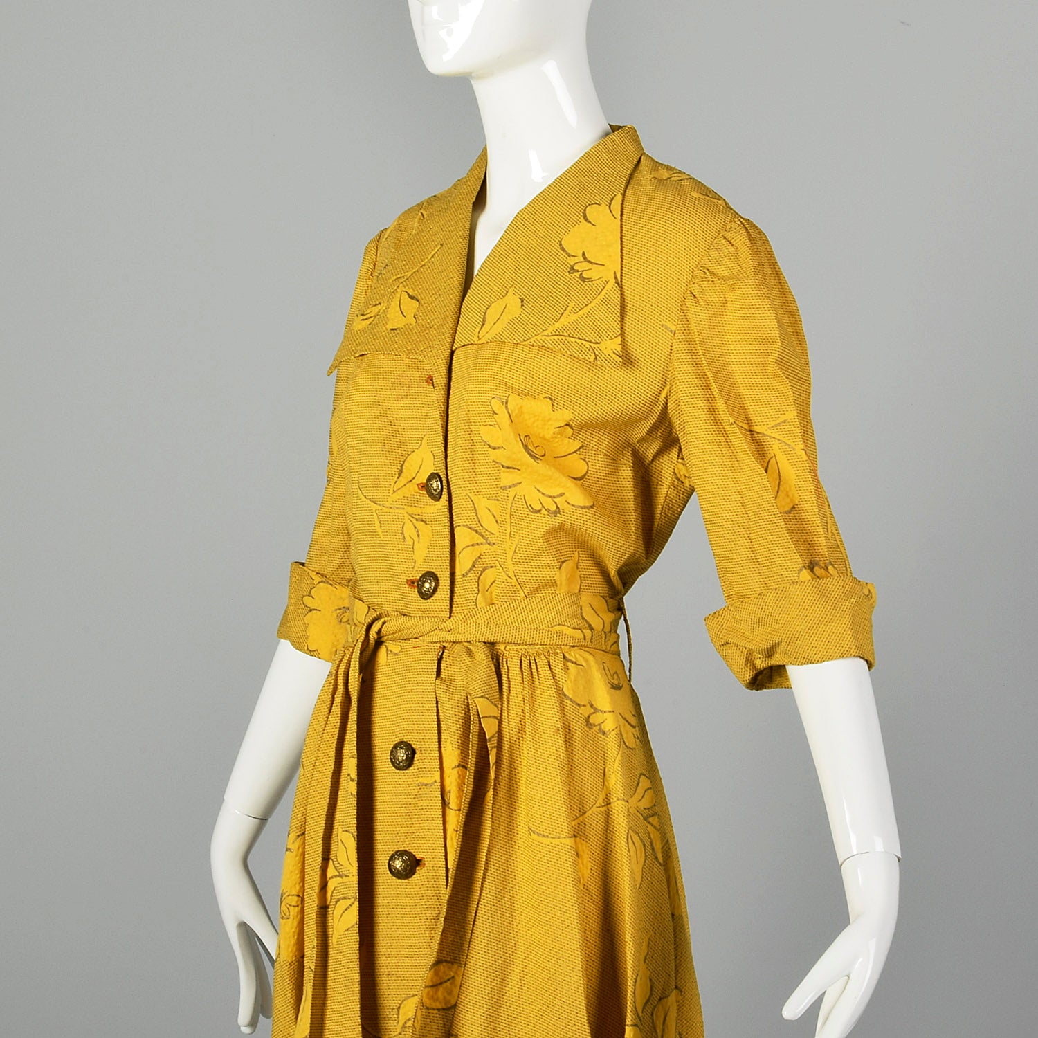 1950s Large Yellow Seersucker Day Dress