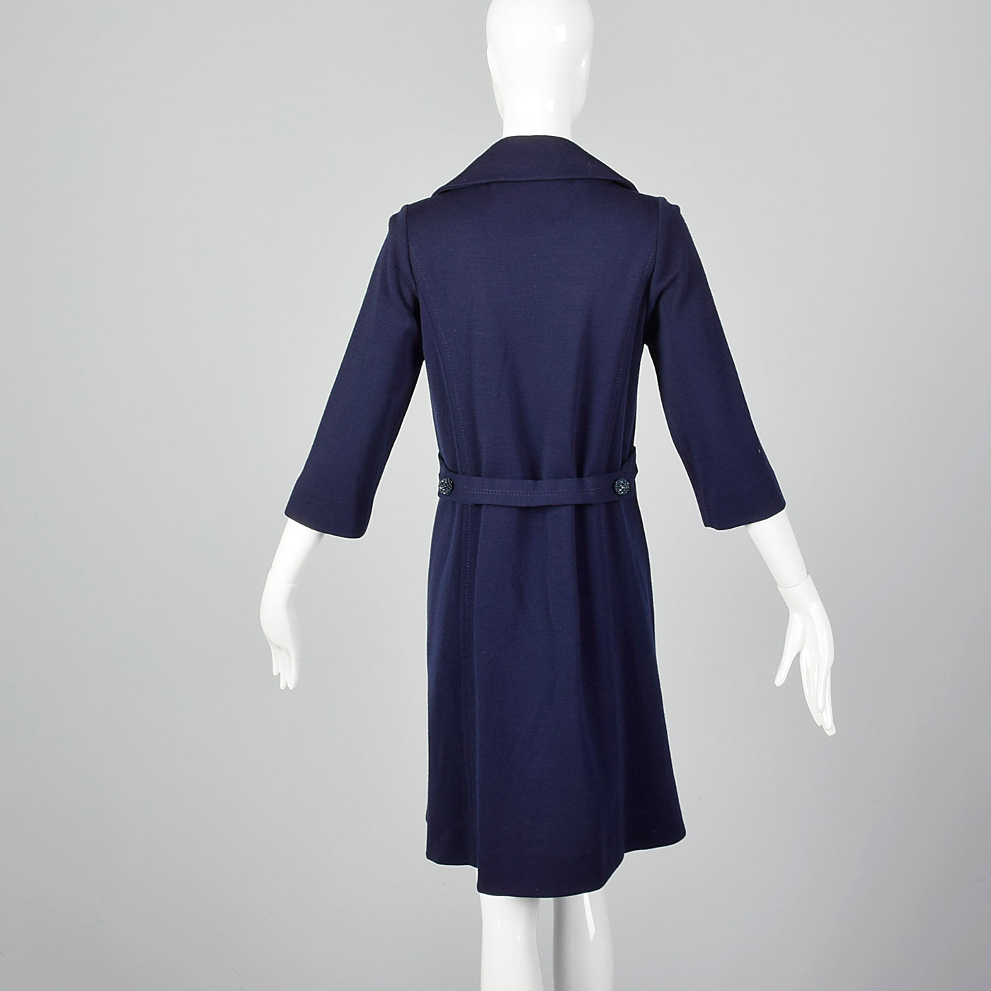 1960s Navy Wool Cardigan Coat with Belted Back
