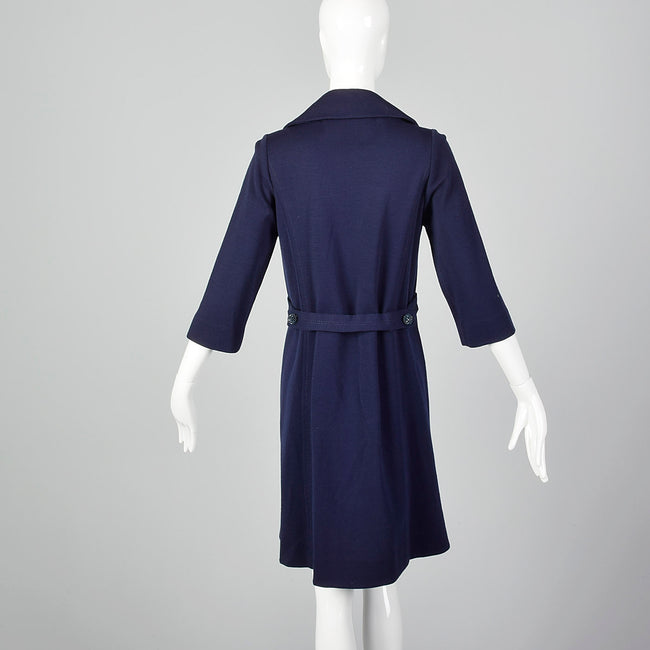 1960s Navy Wool Cardigan Coat with Belted Back