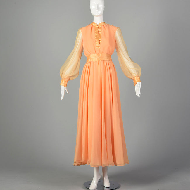 XS 1970s Sheer Peach Maxi Dress