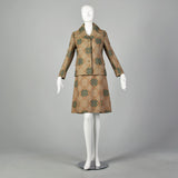 Large 1970s Green Geometric Italian Couture Dress Jacket Set