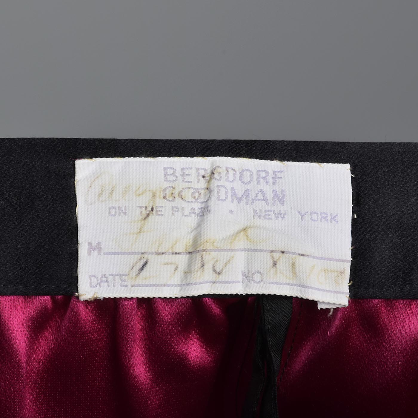 Yves Saint Laurent Rive Gauche Black Satin Satin Skirt Suit with Hot Pink Lining
