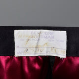Yves Saint Laurent Rive Gauche Black Satin Satin Skirt Suit with Hot Pink Lining