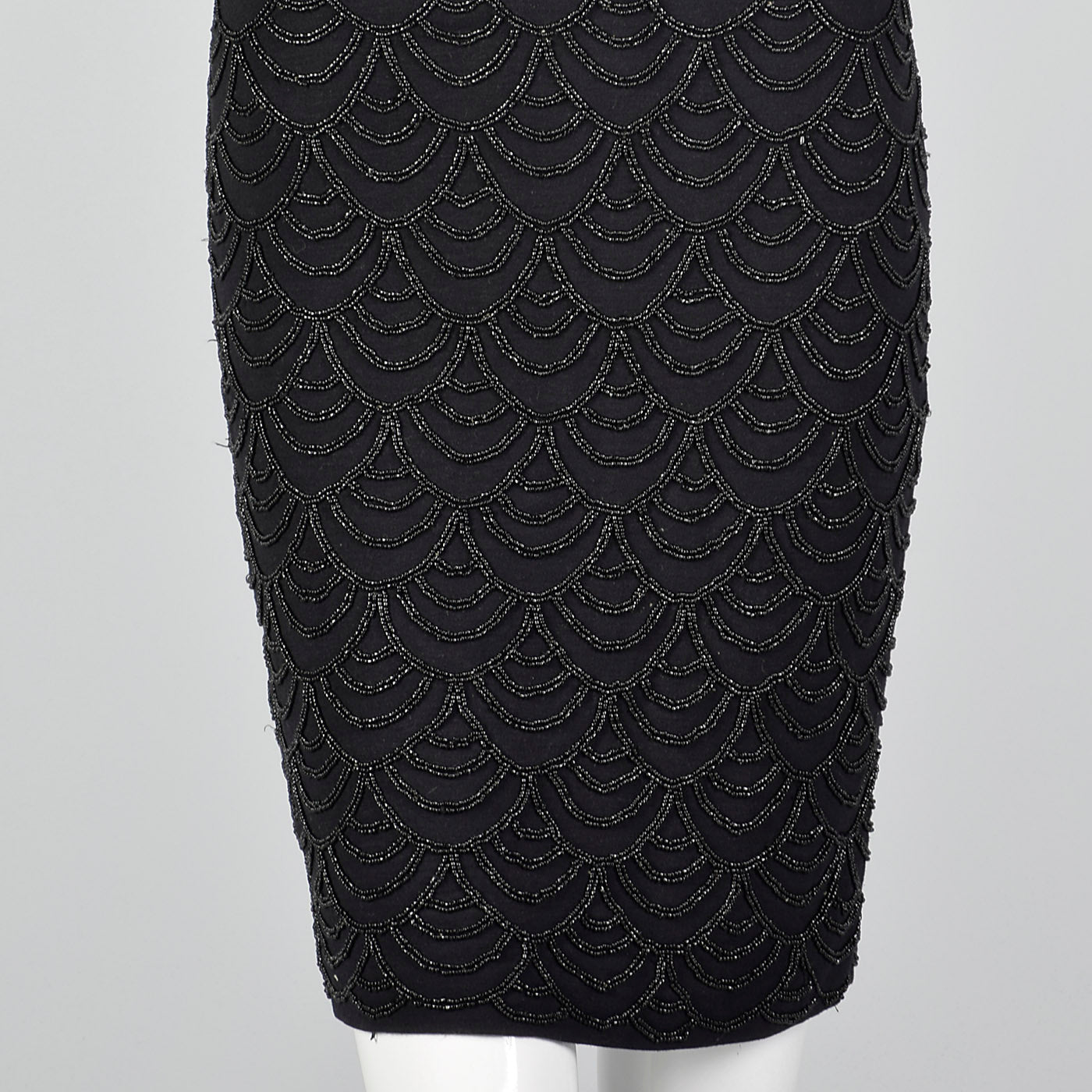 1990s Carmen Marc Valvo Black Knit Dress with Beading