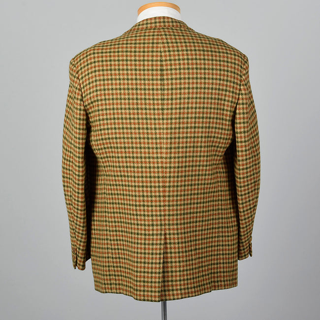 1960s Mens Green and Orange Check Jacket in Wool Tweed