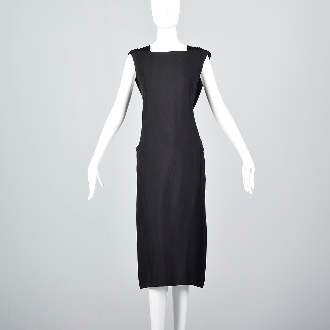 1960s Chloé Black Linen Dress with Draped Silk Jersey Back