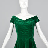 1950s Green Velvet Off Shoulder Party Dress