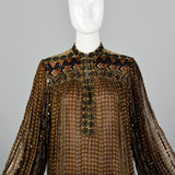 Medium 1970s Judith Ann Creations Brown Silk Beaded Dress