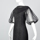 1960s Lace Overlay Shift Dress with Sheer Poof Sleeves