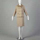 Medium 1960s Tan Three Piece Wool Skirt Suit