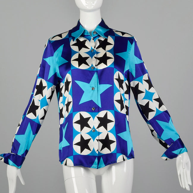 Medium Ellen Tracy 1990s Silk Star Print Blouse