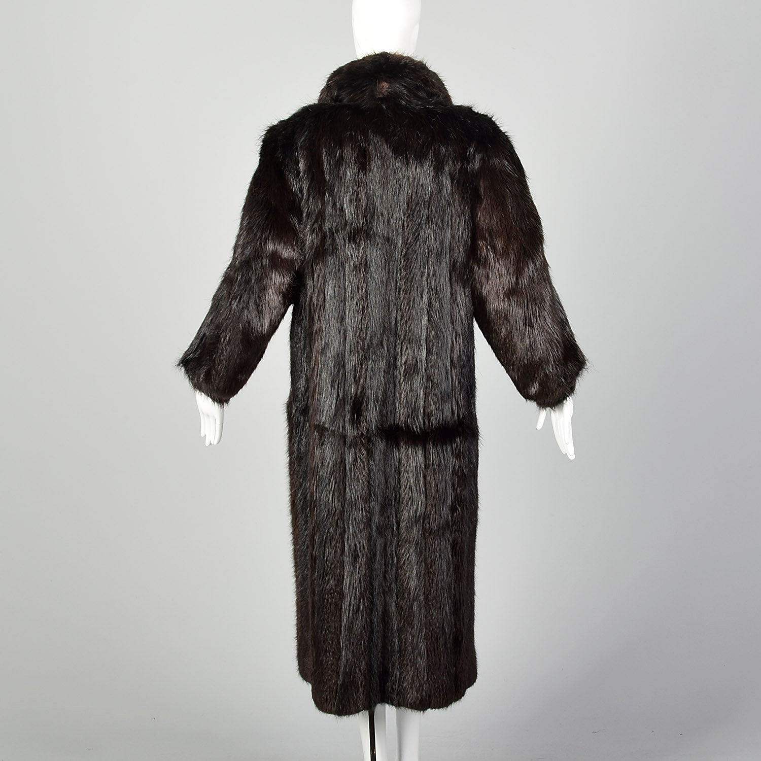 Large 1980s Black Long Hair Beaver Fur Coat