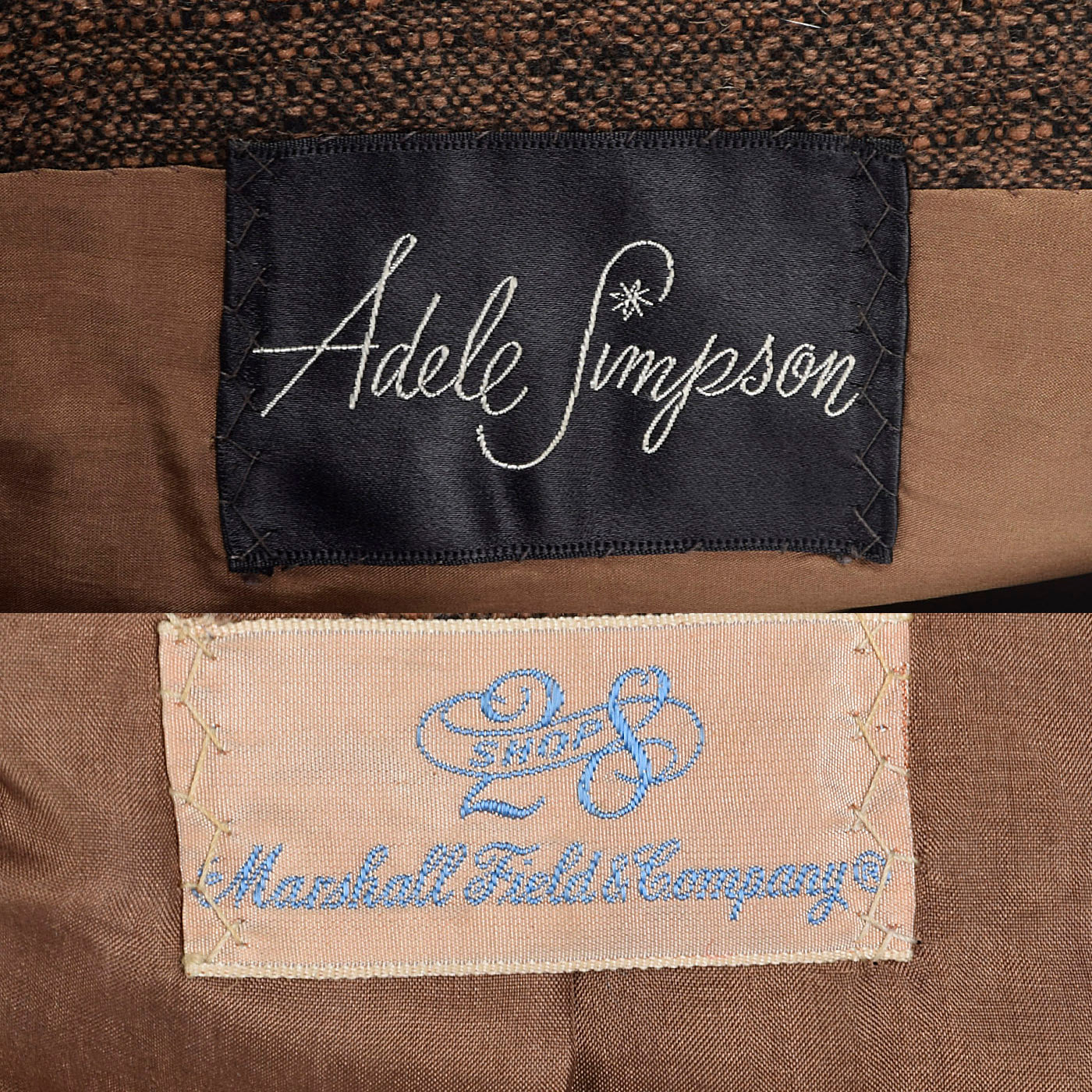 1950s Adele Simpson 28 Shop Wool Tweed Skirt Suit in Brown and Black