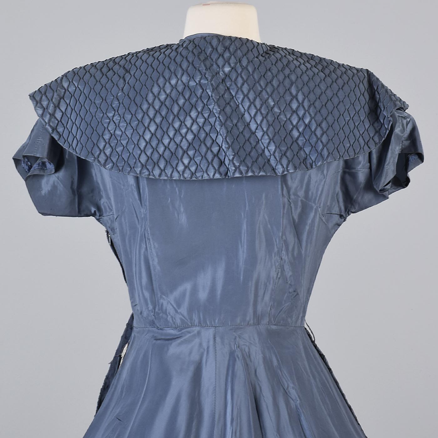 1950s Blue Taffeta Party Dress with Velvet Details