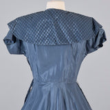 1950s Blue Taffeta Party Dress with Velvet Details