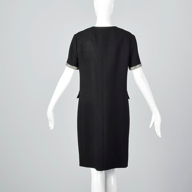 1960s Black Wool Dress with Rhinestone Trim