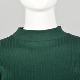 XS 1960s Green Deadstock Ribbed Long Sleeve Lightweight Knit Mock Turtleneck Shirt