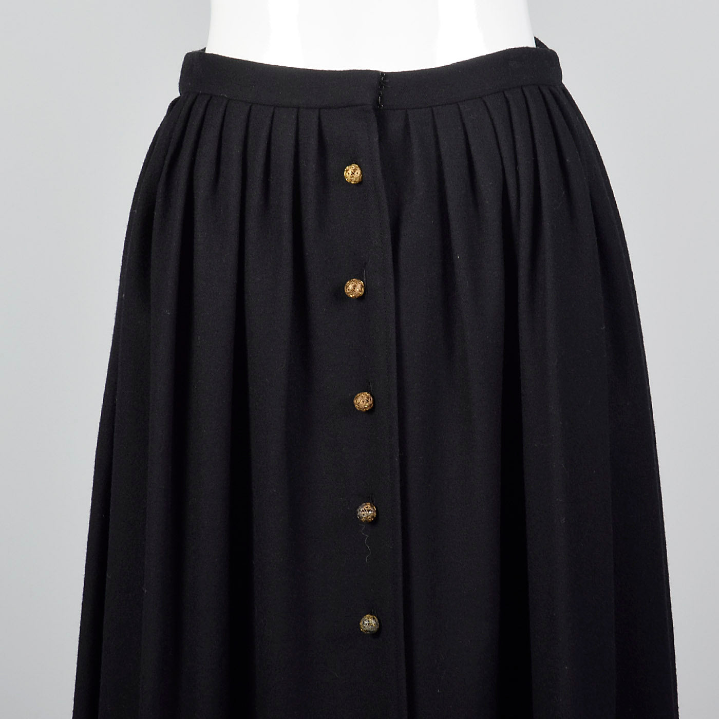 1970s Chloe Timeless  Black Wool Skirt with Gold Buttons, Karl Lagerfeld era
