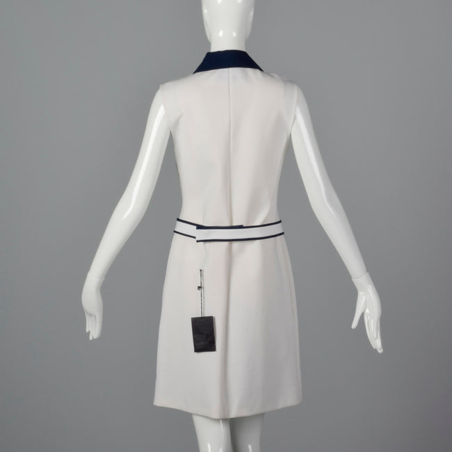 Deadstock Prada White Shift Dress with Navy Trim