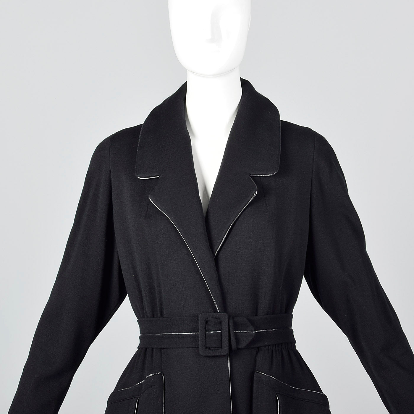 1950s Black Knit Trench Coat with Red Lining