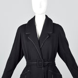 1950s Black Knit Trench Coat with Red Lining