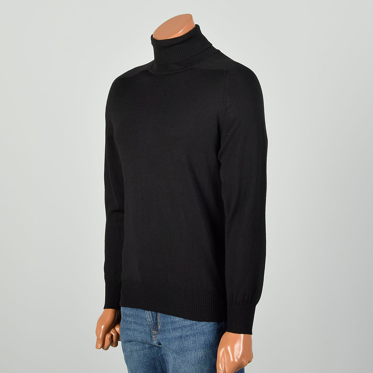 Large 1970s Pierre Cardin Classic Turtleneck Black Designer Ribbed Knit