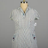 XL 1950s Day Dress Lightweight Volup Striped Casual Short Sleeve Cotton