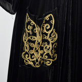 1930s Black Velvet Dressing Gown with Decorative Pocket