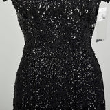 Medium 1950s Black Sequin Dress Evening Sheath LBD Cocktail Party Little Black Dress