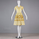 1950s Yellow Day Dress with Floral Embroidery