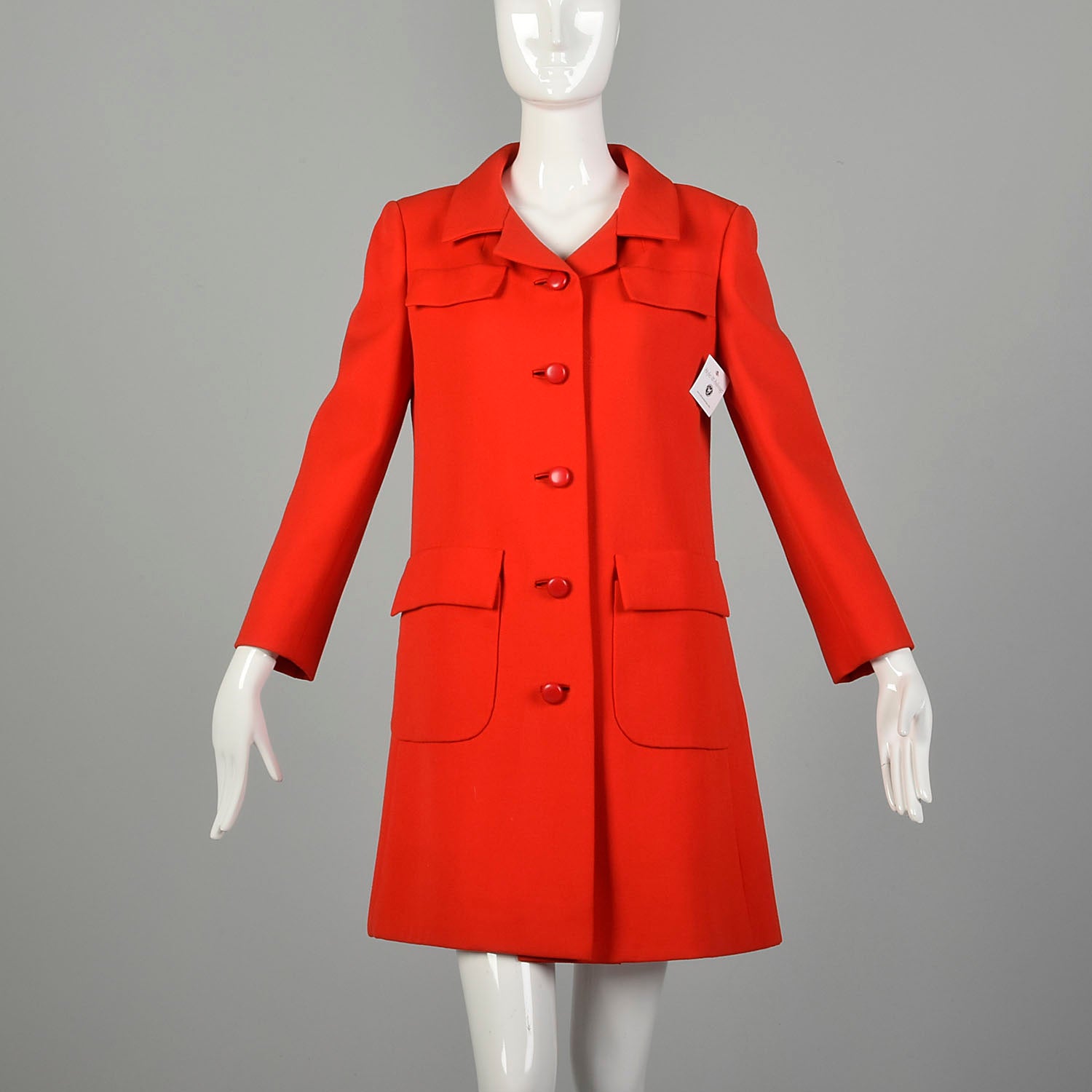 Small 1960s Mod Winter Coat Bold Pink Lining Bright Red Outerwear