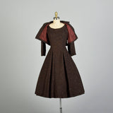 Small 1950s Wool Rainbow Fleck Set Brown Winter Jacket Dress Tweed Ensemble