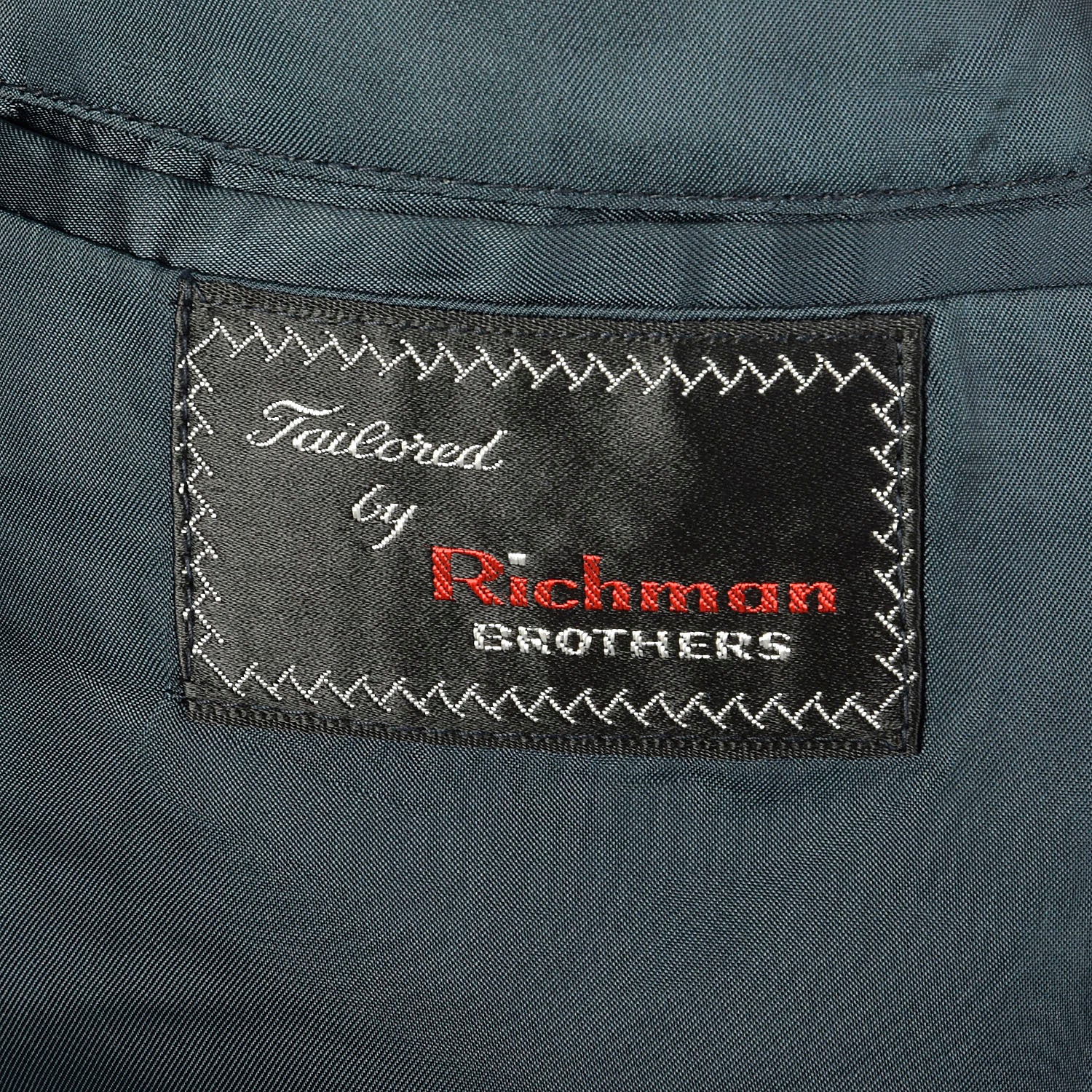 44L 1960s 2pc Suit Blue Herringbone 2 Button Slim Lapel Richman Brothers Flat Front Pants