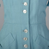 Medium 1940s Linen Day Dress with Button Front